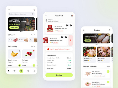 Grocery Mobile App Design 3d agency animation app design card designs fitness app grocery app illustration ios apps items logo mobile apps shopping app shopping app design ui uiux ux