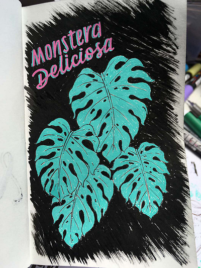 La Monstera artwork drawing handpainted illustration