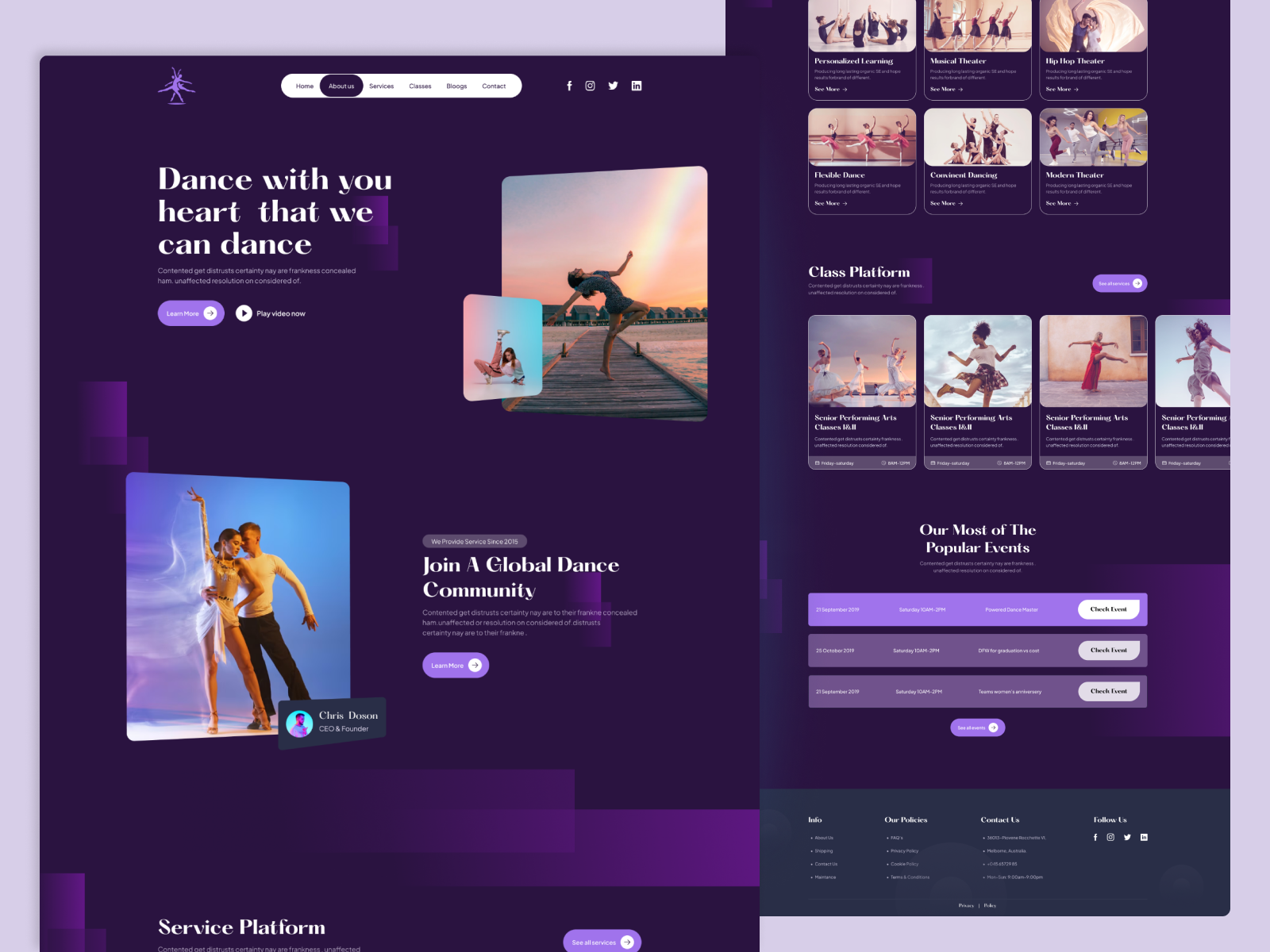 Dance Academy landing page by Shariar Hossain on Dribbble