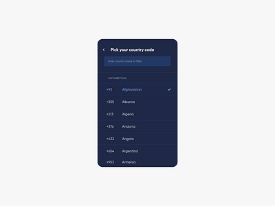 Country Code Drop-down List country country code dailyui dark mode dark theme dropdown list