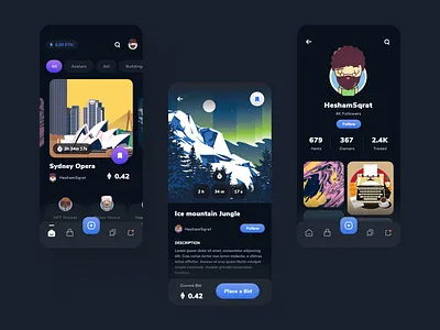 NFT Marketplace App bids black dark marketplace mobile app nft profile ui