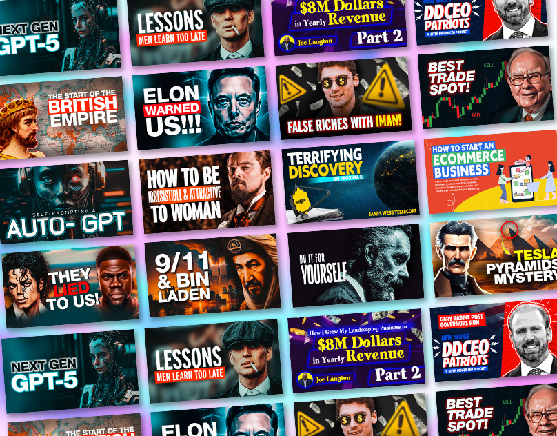 Collection of Clickbait YouTube Thumbnails clickbait thumbnail cover art design cover art thumbnail customized thumbnail eye catching thumbnail free design graphic design social media posts thumbnail design thumbnail designer youtube thumbnail