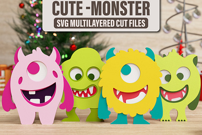 Cute Halloween Monster Svg multilayered cut file 3d cut file halloween moster svg desing