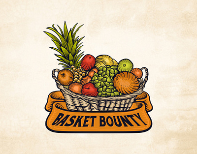 Basket Bounty Vintage Logo Design badge design badge logo badges branding design fruit logo graphic design illustration logo logo design logos retro logo vector vintage vintage fruit vintage logo