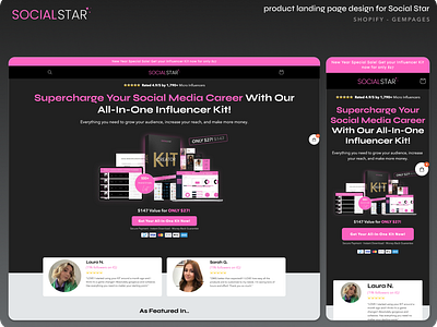 Product landing page for Social Star ecommerce gempages landing page landing page design ui ui design web design