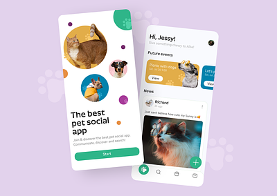 The Social App for Pet Owners android app concept dailyui design illustration ios messanger mobile mobile app onboarding pet pet owner posts social ui