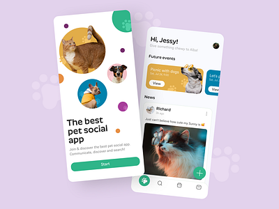 The Social App for Pet Owners | Pet Wellbeing android app cat concept dailyui design dog feed illustration ios messanger mobile mobile app news onboarding pet pet owner posts social ui