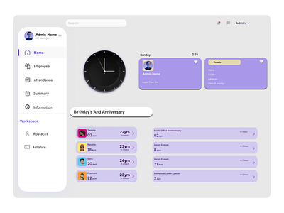 HR Dashboard application clock crm dashboard graphic design navigation ui