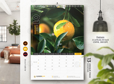 Wall Calendar 2024 Template Design branding graphic design office calendar