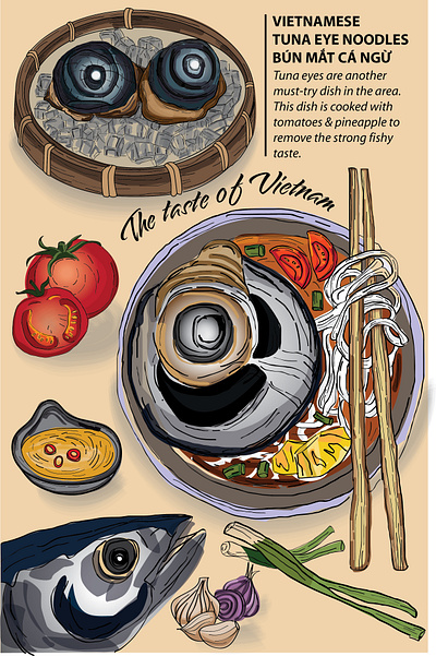 Weird Foods – Vietnamese tuna Eye Noodles. graphic design illustration vietnamfood