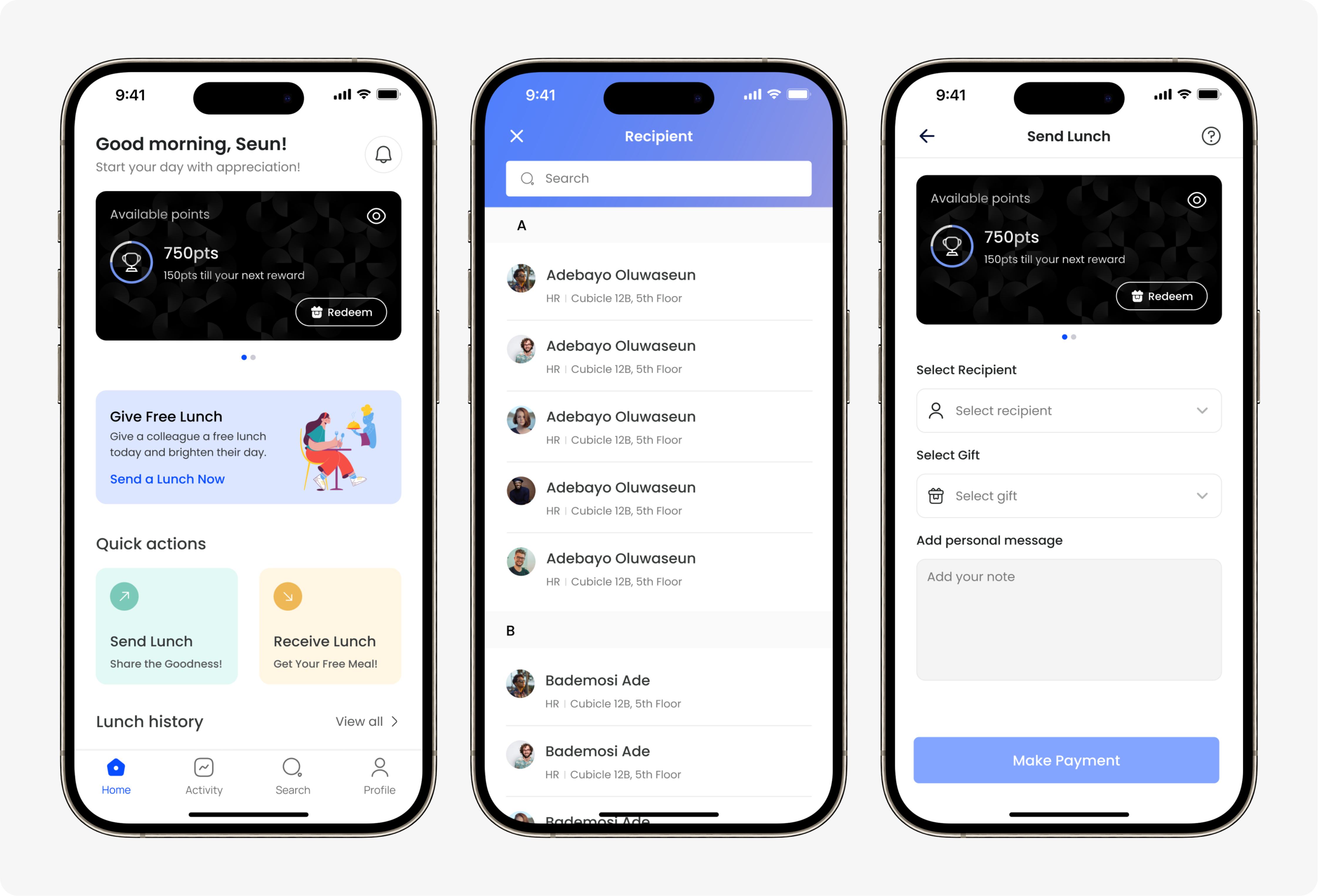 Employee Recognition App app design e commerce employee app employee recognition app gift app mobile mobile design recognition app reward app ui ui design uiux design