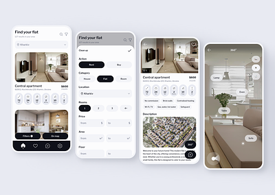 Real Estate Mobile App 360 animation app design design agency figma filters house mobile real estate rent ui uxui