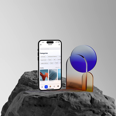 Search Categories Art Community - Mobile App 3d motion 3d ui art community app figma mobile app product design ui animation ui interaction uiux