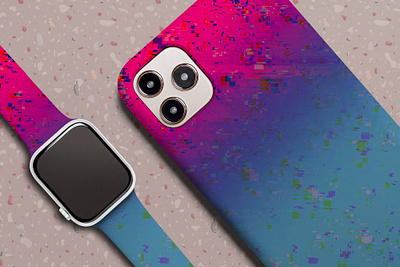 Neon cyber noise texture for iPhone case and Apple Watch band apple watch band blue branding bright colorful customized graphic design neon noise pattern phone phone case pink pixelart pixelated texture watch