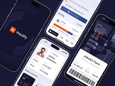 Haulify - Mobile app for truck drivers dark delivery fleet kpi license logo design management route tracking