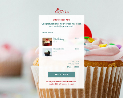 Purchase receipt - cupcake shop design figma interface receipt uidesign uxde uxdesign webdesign