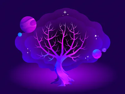 Vector illustration, Universe Tree cosmic expressive animator scifi space surrealism tree universe vector vector illustration