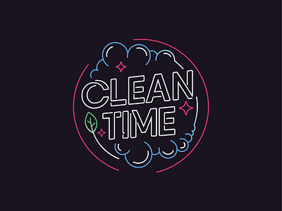 Clean Time logo cleaner illustration logo neon signage wash