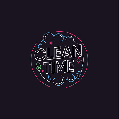 Clean Time logo cleaner illustration logo neon signage wash