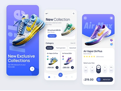 Shopping App air max android app basket cart category design e commerce gradient icon ios nike product product details shop shopping app sneakers sport ui ux