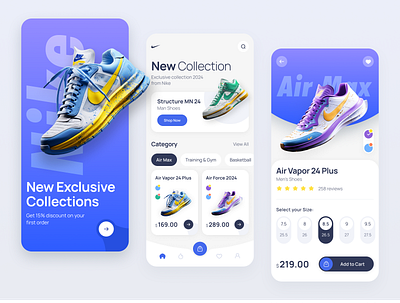 Shopping App air max android app basket cart category design e commerce gradient icon ios nike product product details shop shopping app sneakers sport ui ux
