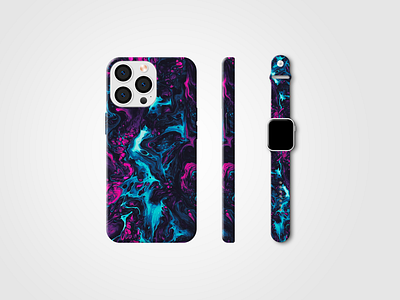 iPhone 15 Case & Watch Band abstract apple watch band case colorful design guard iphone neon phone trippy watch