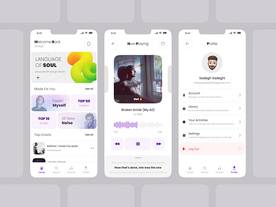 Music Player Mobile App 100design banner branding daily ui 009 ios lilpeep minimalist mobile modern music music player player playlist podcast profile simple song spotify streaming ui