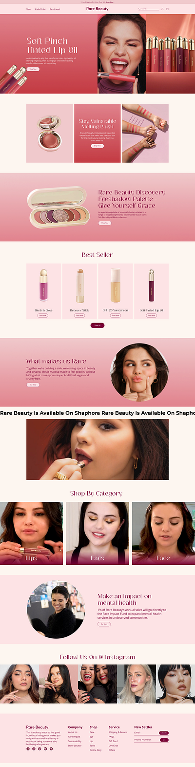Shopify Ecommerce Website | Rare Beauty Redesign figma figma design landing page photoshop redesign shopify web layout ui web design