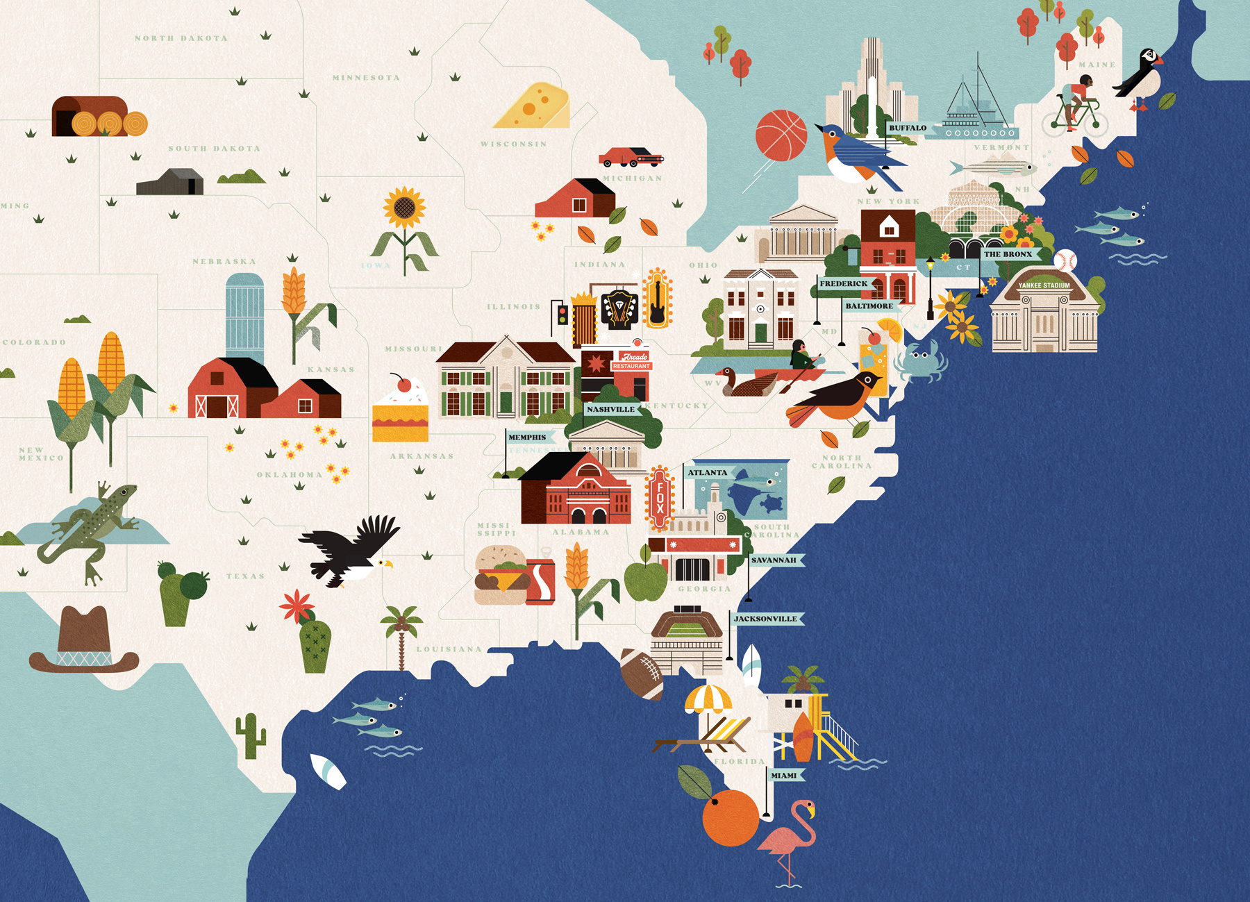 Travel Guide 2d design digital editorial flat folioart graphic icons illustration map sally caulwell travel usa vector web