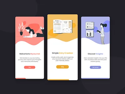 Daily UI Challenge | Day 23 | Onboarding | My Journal 100daysdailyuichallenge app dailyui day23 design figma illustration journal journaling app mobile app my journal onboarding ui