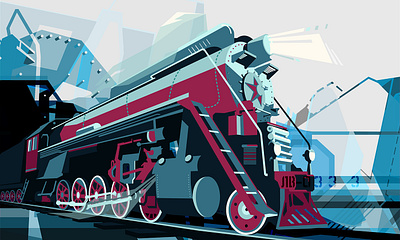 Futuristic locomotive ЛВ-0333 art concept construst digital art engineer futurism history locomotive model motion polygonal railway train