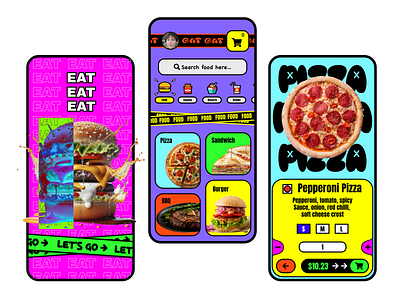 Eat Eat Eat - Food delivery aap andy design food food app mobil mobile neobrutalism retro trend ui uidesign ux