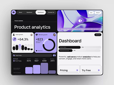 Product Analytics Dashboard analytic animation app bento chart dashboard design elements fintech graphics grey motion graphics platform product purple tablet typography ui ux web