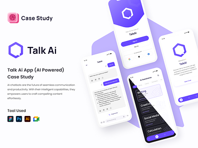 Talk Ai: Ai Powered app | Case Study ai assistant ai chatbot ai powered app design bard chatbot design chatgpt chatting app mobile app mondolsgraphic personal assistant app talking app ui design uiux ux case study