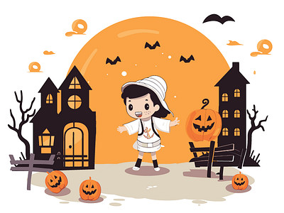 Halloween Trick or Treat Illustration - Kids Collecting Candy candy collection creative projects halloween halloween decorations halloween fun halloween greetings halloween illustration halloween magic halloween night halloween spirit kids in costume spooky night trick or treat trick or treat joy