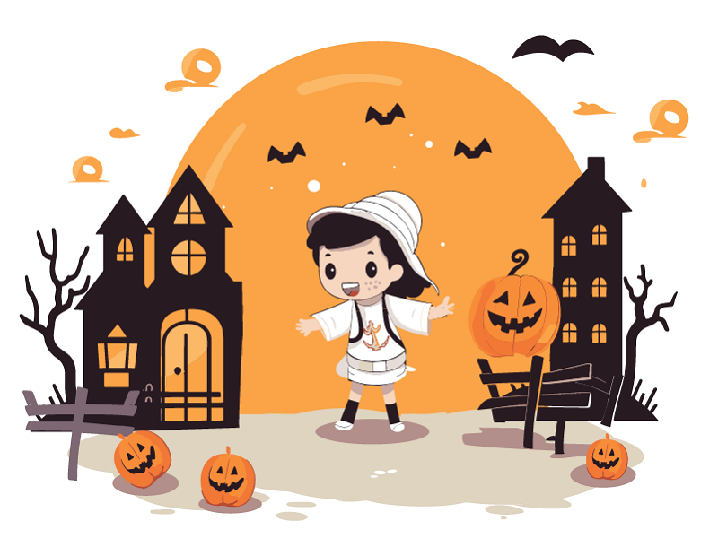 Halloween Trick or Treat Illustration Kids Collecting Candy by Bill