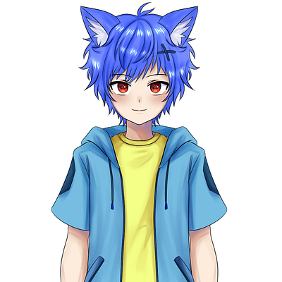 Nekohito 2d 2d art anime anime art blue boy cat cat boy digital guy illustration live2d neko red vtube model vtuber