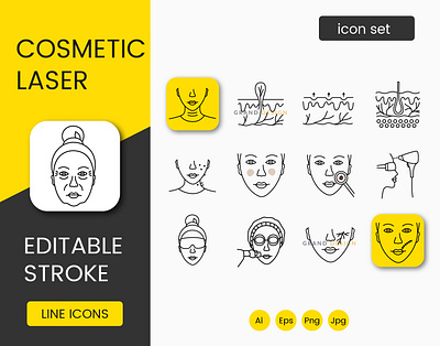 Laser cosmetology icons set photorejuvenation
