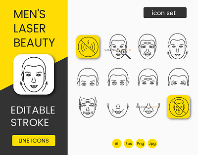 Men Laser Beauty, cosmetology icon set eyes