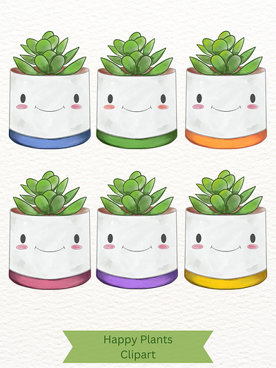 Happy Plants Clipart Set clipart digital art watercolor