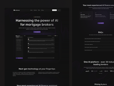 AI assistant for mortgage brokers ai branding clean dark dark theme design experience interface landing page modern product startup ui ux website