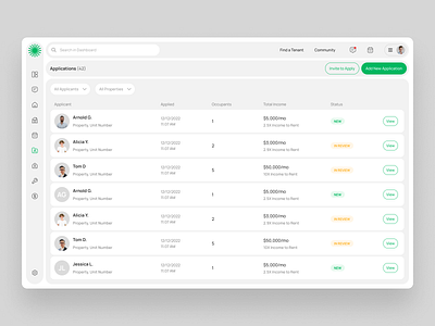 Real Estate Landlord Dashboard UI applicant dashboard landlord management management real estate tenant ui ui design ux