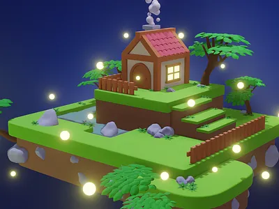 Floating Island 3d blender fantasy world game environment illustration low poly
