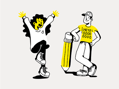 Heyo Characters agency brand branding character clean figma graphic design hand drawn heyo illustration minimal portrait procreate vector yellow