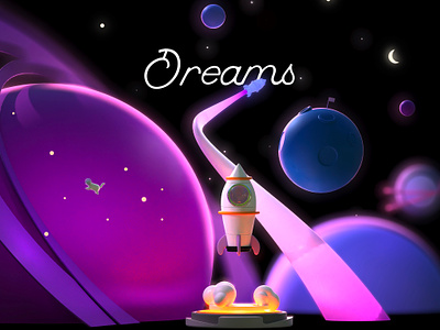 Dreams 3d design galaxy graphic design illustration moon night planets product illustration rocket sky space stars vector