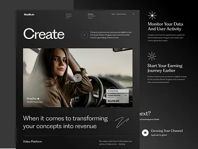 Landing UI agency creator design designer header landing page marketing page menu product design services studio subsciption typography ui ui ux user experience ux web web design website