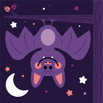 Hanging Out. adobe illustrator bat design flatdesign geometric halloween illustration kidlit kidlitart kidlitartist kidlitillustration leaves night storybook tree vector