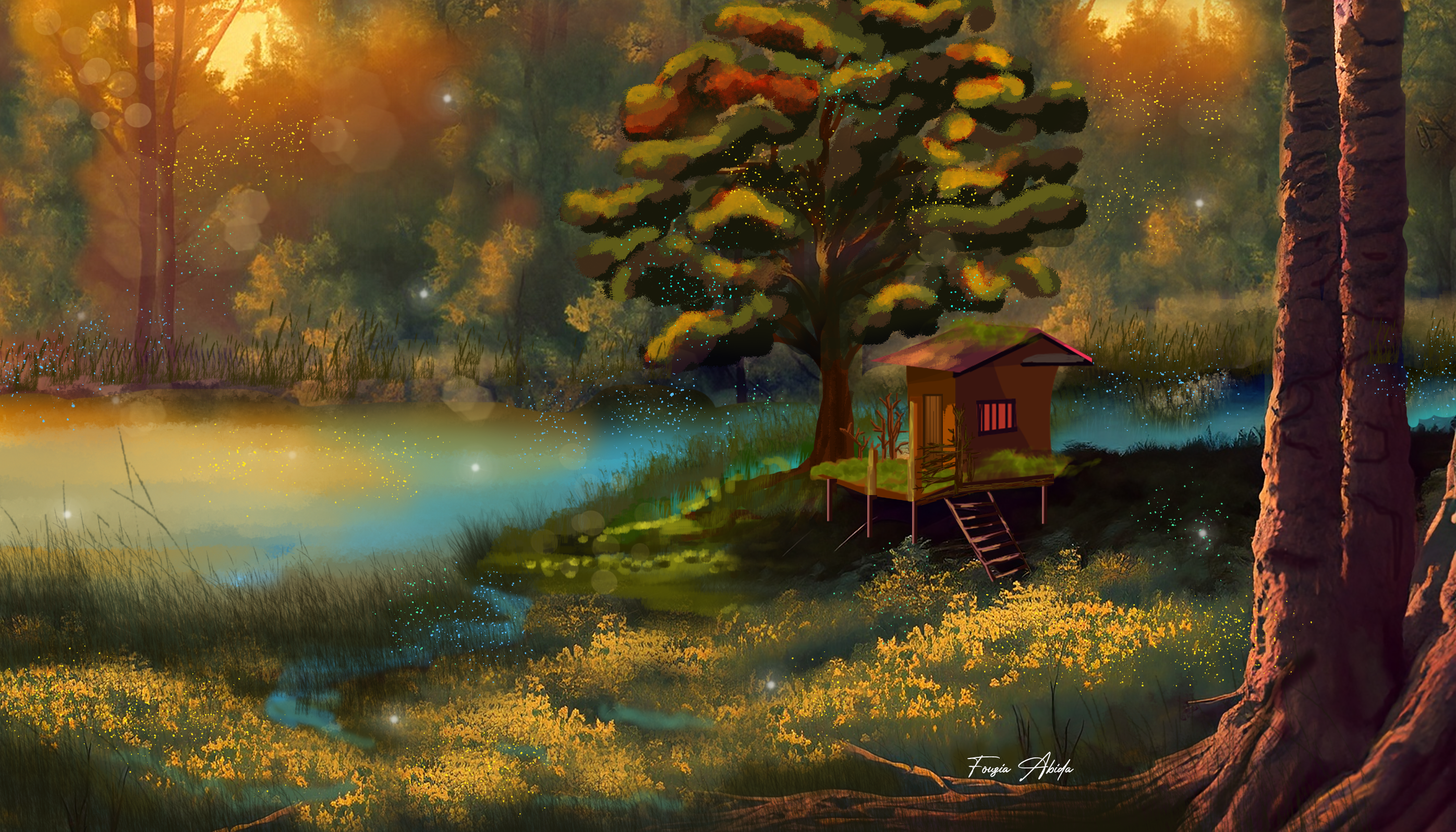 Forest-Glowing-Digital-Art art artwork background digital art digital illustration digital painting digitalart fouziaabida illustration art wallpaper