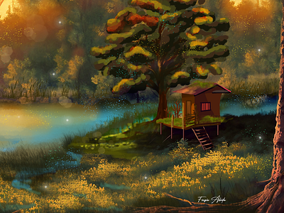 Forest-Glowing-Digital-Art art artwork background digital art digital illustration digital painting digitalart fouziaabida illustration art wallpaper