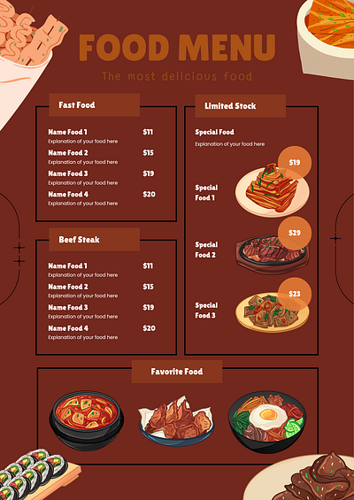 Food menu example beef favorite food food food menu pasta sushi